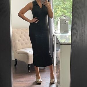 New! Casual Woven Midi Black Sleeveless Dress with Collar size L